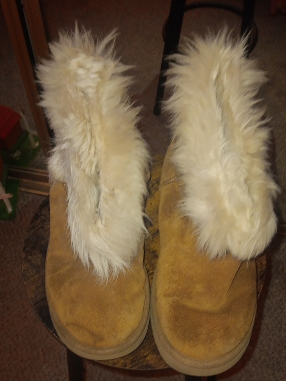 UGG Chestnut Suede Shearling Cuff Ankle Slippers
